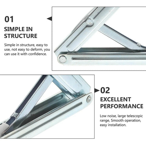 Close-up of Adjustable Folding Lifting Bracket For Sofa Armrest Hinge And Sofa Bed Lift Hardware showing silver iron frame.