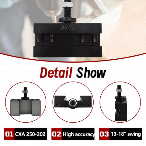 Detail show of CXA 250-302 Quick Change Boring Turning Facing Holder for Steel CNC Tool Holder Fits Tool Post 250-333 and 250-300.