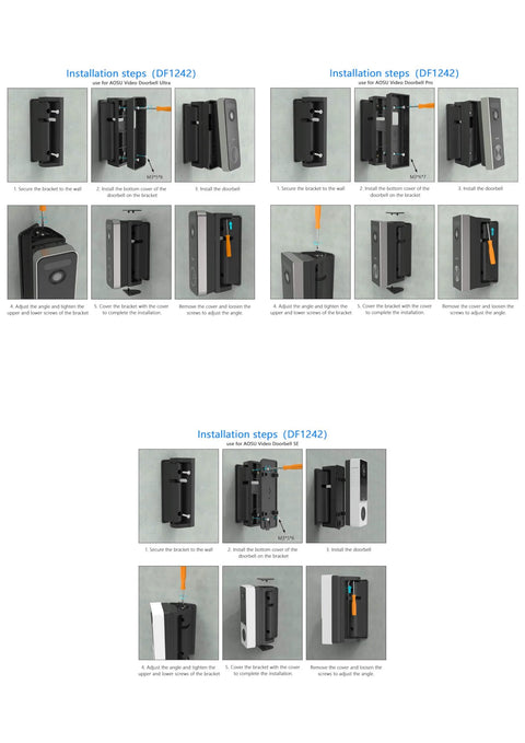 Installation steps for Adjustable 0 To 90 Degree Left And Right Angle Mount For AOSU Video Doorbell Ultra Pro SE, step-by-step guide