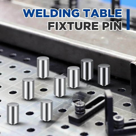 Ten Pack Welding Table Fixture Pins Five Eighths Inch By One Inch By One And A Half Inch Stop Alignment Square on metal table