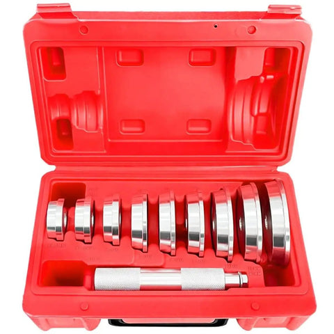 10 Piece Bearing Press Kit With Universal Race And Seal Driver Set Includes 9 Adapters And Red Seal Driver in red case
