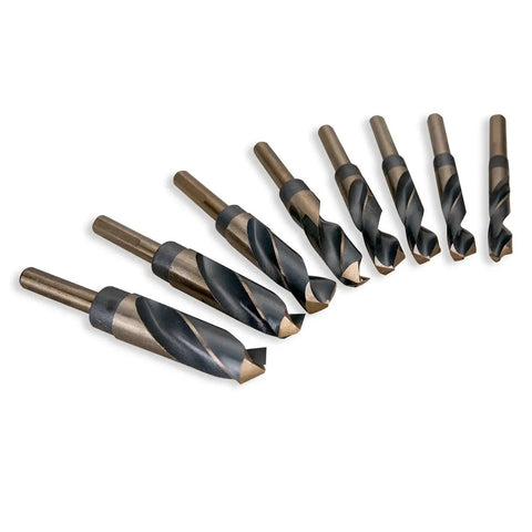 Premium 8-Piece Half Inch Reduced Shank Drill Bit Set With Aluminum Carry Case M2 High Speed Steel Deming Bits 135 Degree Split Point
