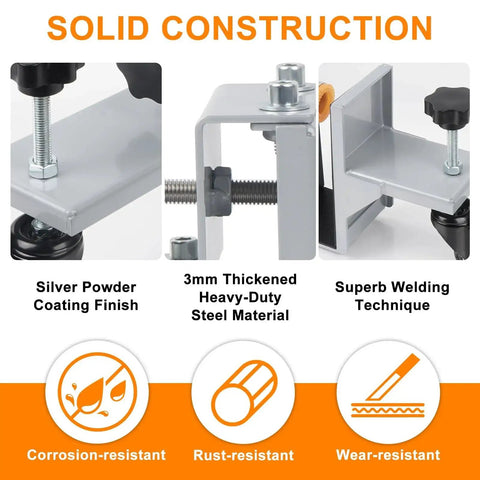 Solid construction details of heavy-duty door lifter dolly with silver powder coating and steel material.