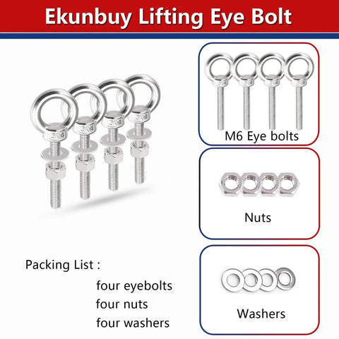 Heavy Duty Stainless Steel Eyebolt Set With Threaded Rings And Nuts For Lifting Indoor Outdoor Use M6 Eyebolts With Washers 304 Grade Steel