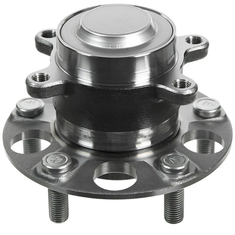 Beefed Up Rear Wheel Bearing Hubs Kit With 2 Rear Hub Assemblies And 2 Stabilizer Sway Bar End Links For 2013 2015 Honda Civic And 2013 2018 Acura ILX Replacement, front view of hub assembly.