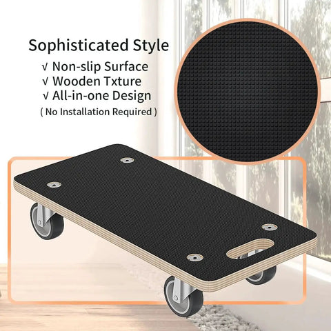 Wood Platform Dolly With Four Wheels Heavy Duty Furniture Mover 550 Lbs Capacity Pack Of 2 with non-slip wooden texture