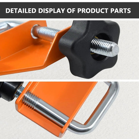 Close-up of 4 Piece Hose Pinch Off Pliers Set For Fuel Line Coolant Radiator Brake Hoses with orange metal clamps and black knobs.