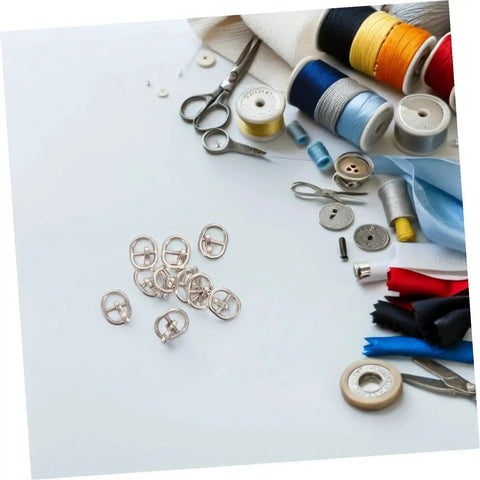 150 Pcs Miniature Alloy Buckles For Doll Clothes Shoes Belts Quick Release Metal Fasteners for Sewing Projects with sewing tools.