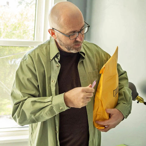 Person using a box cutter to open a package, illustrating the 4 Pack Retractable Box Cutter For Opening Boxes Envelopes And Packages
