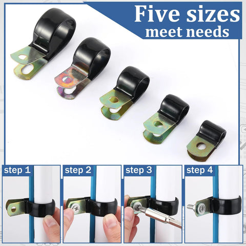 Cable clamps, vinyl-coated with galvanized mounting plates, 1/4 in (6 mm) size, five-pack
