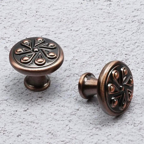 Antique Copper Round Cabinet Knobs 5 Pack for Drawers and Wardrobes, Zinc Alloy Decorative Pull Handles, 1-3/16 Inch Diameter view