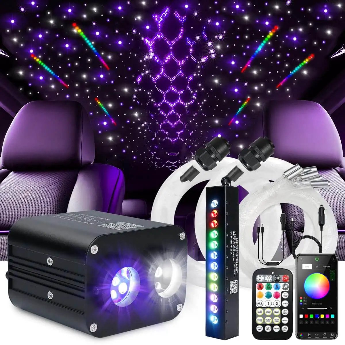 Dual Color Fiber Optic Star Ceiling Kit With App And R...