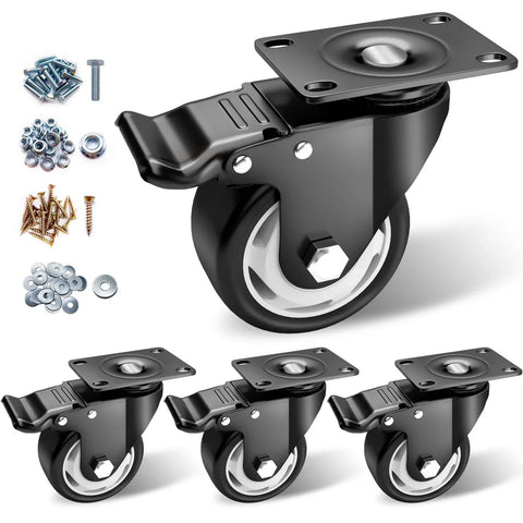 3 Inch Heavy Duty Caster Wheels Set Of 4 With Locking Industrial Swivel Casters, 360 Degree No Noise Polyurethane Wheels with hardware