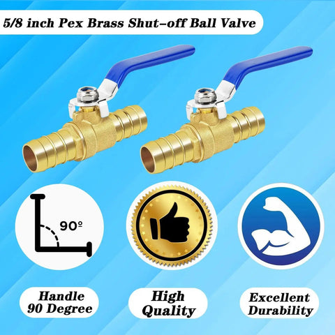 Brass Hose Barb Ball Valve Kit Two Pack For Five Eighth Inch And Three Quarter Inch Hose Barbs With Stainless Steel Clamps