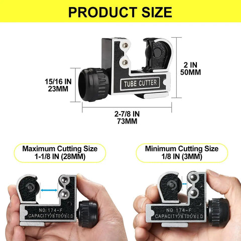 Compact Pipe Cutter Tool For Copper Brass And Aluminum Tubes 1/8 To 1-1/8 Inch 3 To 28 Mm Perfect For Plumbing HVAC And Auto DIY Projects