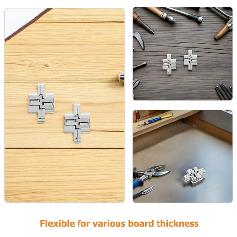 4 Pack 43mm Mini Concealed Hinge Set For Jewelry Boxes And Cabinets shown in various views with tools