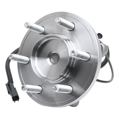 Front Wheel Bearing Hubs Assembly Set For 2WD 6 Lug Ford F-150 Expedition And Lincoln Navigator 2011 To 2014 Replacement Pair Front Left And Right Hub Bearings, showing the front view with ABS sensor wire and bolt studs.