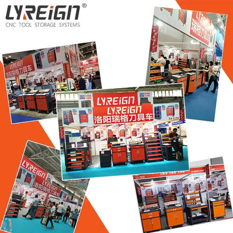 Single Side CNC Tool Cart With Removable Tool Rack, Parallel Storage For Short CNC Tool Holders, Durable CNC Trolley For HSK63-84CAP display at trade show.