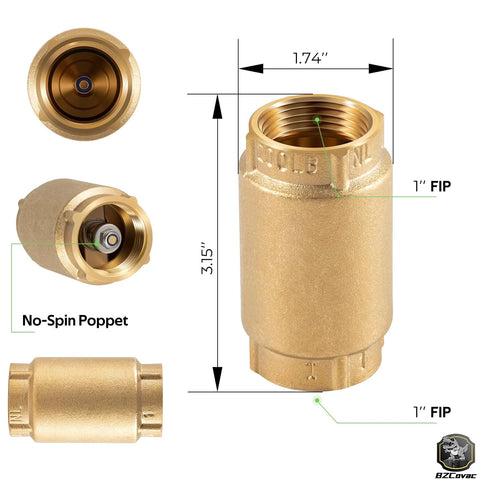 Brass 1-inch FNPT × 1-inch FNPT check valve with backflow preventer, no-lead, CVNL100 700 Series