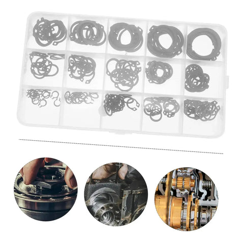 175 Piece Steel C Type External Circlip Snap Ring Assortment Kit For Automotive And Machinery In Clear Storage Case