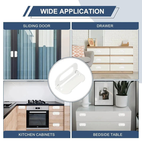 Recessed Flush Pull Door Handle Set 6 Pack Milk White Durable Iron Construction for sliding door, drawer, kitchen cabinet, bedside table