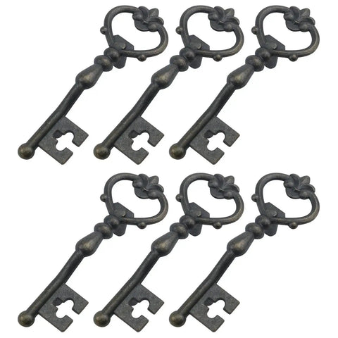 Set Of 6 Bronze Tone Metal Key Shaped Pull Handles For Cabinets Drawers And Doors Includes 12 Screws 58mm Mounting Spacing And 4mm Hole Diameter