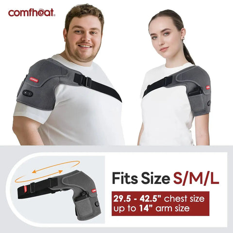 Cordless Shoulder Heating Pad With Vibration Massage, 5000mAh Battery, fits size S/M/L, worn by man and woman