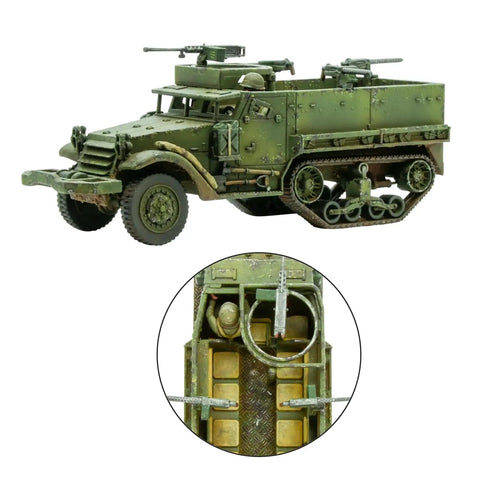 US Army M3A1 Half Track Scale Model Kit For Bolt Action War Gaming One To Fifty Six Scale 28mm Plastic Highly Detailed WWII Miniature