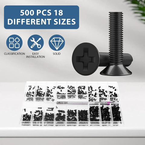 All Purpose Pro Grade 500 Piece Screw Kit With M1.2 M1.4 M2.0 Small Screws for Laptop PC Motherboard SSD and Glasses
