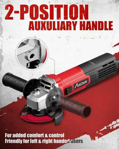 Powerful Four Point Five Inch Angle Grinder With 750 Watt Motor 11500 RPM Six Point Five Amp Includes Grinding And Cutting Wheels