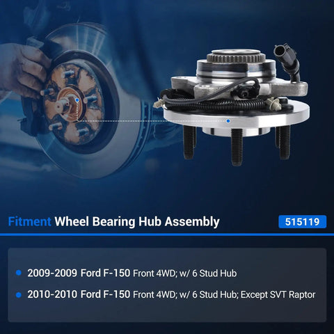 4WD Front Wheel Hub And Bearing Assembly 515119 For Ford F 150 2009 2010 6 Lug With ABS Front Axle Hub Replacement