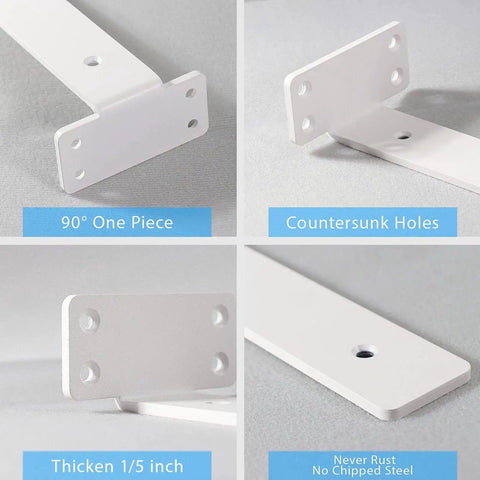 Detailed view of Six Inch Floating Shelf Brackets White 90 Degree Hidden L Shaped Heavy Duty Iron Hardware with rustproof finish, pack of 6.