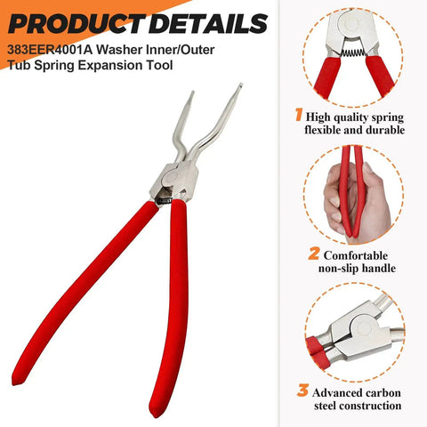 Washer tub spring expansion tool by Beaquicy, red-handled, solid metal construction