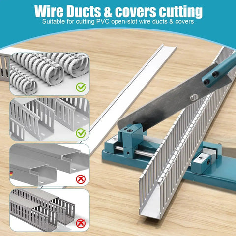 Manual Wire Duct Cutter For PVC Trunking And Open Slot Ducts, Adjustable 45 And 90 Degree Blade in action