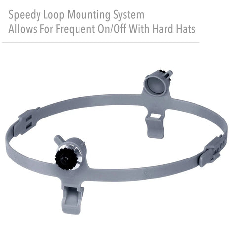 Close-up of Speedy Loop mount for Tigerhood Classic Thermoplastic Welding Helmet With Hard Hat Mount Gray Medium Built Tough For Weld Pros