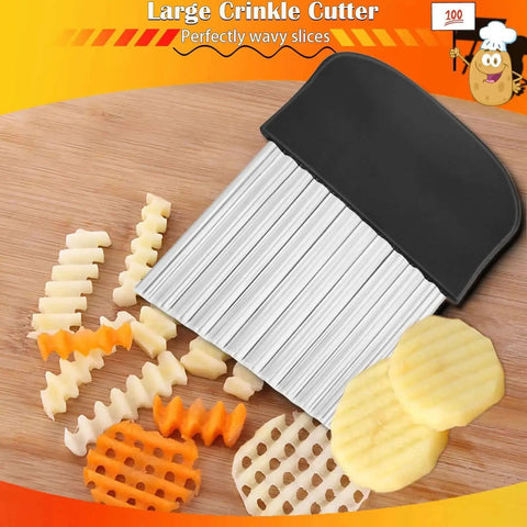 Pro Grade Large Crinkle Cutter With Stainless Steel Blade And Ergonomic Non Slip Handle For Potatoes Cucumbers Carrots And Onions on cutting board