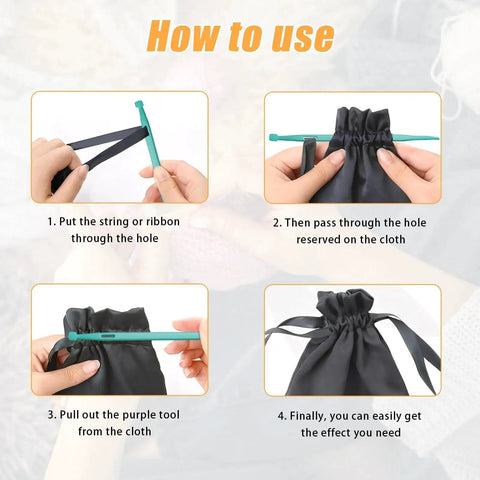 Steps using 10 Piece Tube Turner Sewing Tool Set For Fabric Turning With Assorted Sizes Three Sixteenths Of An Inch Three Eighths Of An Inch And One Half Inch Cylinders Pro Grade DIY Sewing Tools For Tubes Straps And Precise Edge Turning