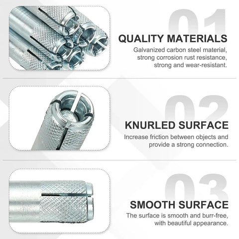 M6 Drop In Anchors 25 Pack Zinc Plated Carbon Steel Solid Knurled Concrete Anchors Internal Forced Expansion For Concrete And Drywall Silver