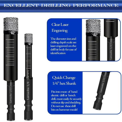 Close-up of Ten Piece Three Sixteenth Inch Diamond Drill Bit Set For Tile Ceramic Marble Porcelain Glass Dry Core Bits