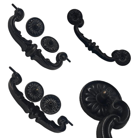 2 Pack Drop Bail Cabinet Handles, 7.4 inch length, 5.9 inch center hole spacing, vintage zinc alloy, rustic black finish