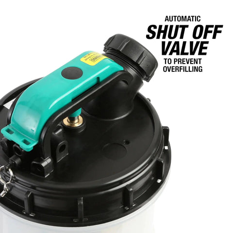 Manual Fluid Extractor Pump with automatic shut-off valve, close-up view of cap and handle, 1.4 gallon capacity