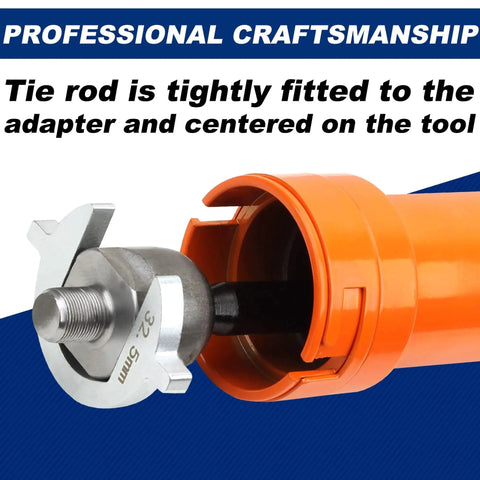 Close-up of Inner Tie Rod Removal Tool Set With 12 Crowfoot Adapters And Half Inch Drive, showing adapter in use.