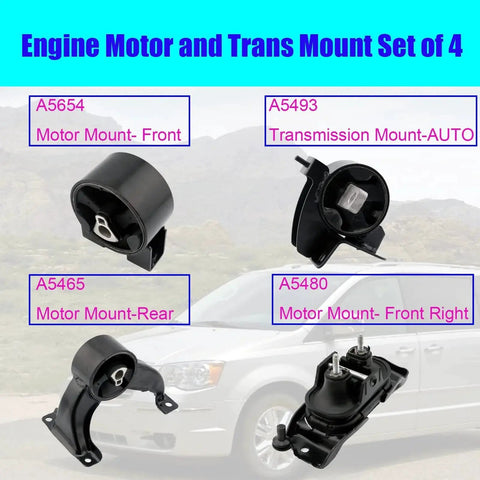 Engine Mount Set Of Four For 2008 2009 2010 Chrysler Town And Country And Dodge Grand Caravan 3.3L 3.8L 4.0L Replaces OE