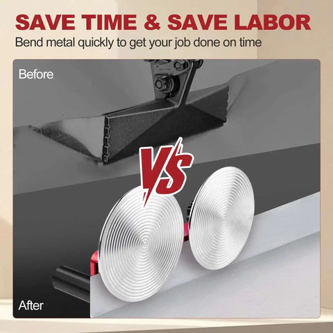 Comparison of metal before and after bending with Two Station Disc Sheet Metal Bender for DIY Roof Projects, Quick Setup Hand Bending Tool