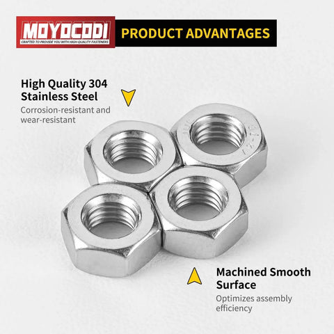 M4 Stainless Steel Nuts 304 Grade 18-8 Bright Finish Full Thread Anti Corrosion Coarse Hardware For Boats Dock And Car 100 Pack