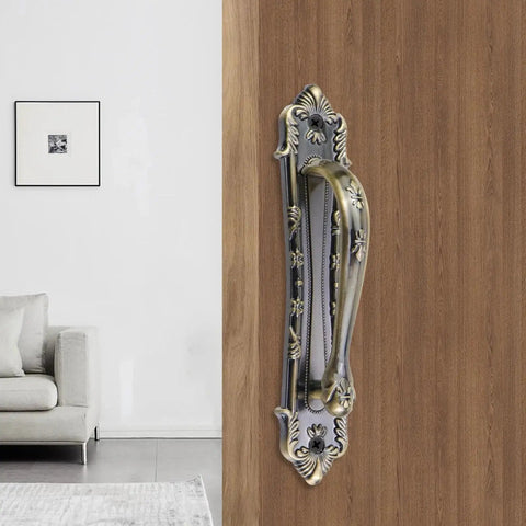 Vintage Sliding Door Handle Bronze Finish Retro Barn Door Pull For Cabinet And Drawer Hardware, 174x37x40 mm, installed on wooden door