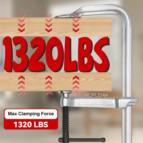 Heavy Duty 12 Inch F Clamps Set For Welding And Metalworking, 1320 Pounds Load Capacity, 4.75 Inch Throat Depth, All Steel Construction