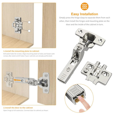 Chibery 10-pack satin-nickel concealed cabinet hinges with mounting plate; 105° open, soft-close, clip-on