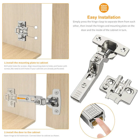 Installation process of 50 Pack Frameless Inset Soft Close Concealed European Hinges For Cabinet Doors Sleek Satin Nickel Finish.