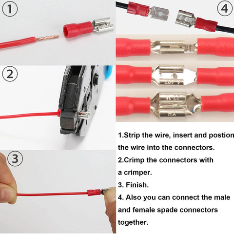 Feggizuli 280pcs crimp spade terminal kit with 2.8mm, 4.8mm, 6.3mm metal connectors and red insulated wire